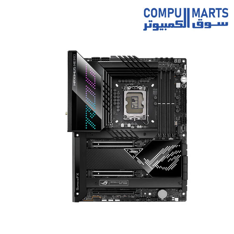 ASUS ROG MAXIMUS Z690 HERO Motherboard with 20+1 power stages, DDR5, Five M.2, USB 3.2 Gen 2x2 front-panel connector, Dual Thunderbolt 4, PCIe 5.0, Onboard WiFi 6E and Aura Sync RGB lighting - intel