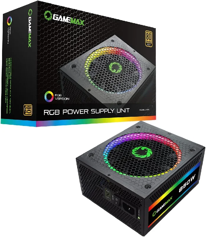 GameMax 850W RGB ATX PSU, Fully Modular, 14cm ARGB Fan, 80+ Gold, RGB Controller (Various Modes)